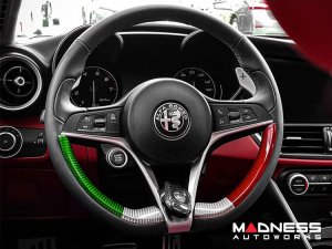 Alfa Romeo Stelvio Steering Wheel Trim - Carbon Fiber - Lower Side Cover Set - Italian Flag - Pre '20 Alfa Romeo Stelvio Steering Wheel Trim - Carbon Fiber - Lower Side Cover Set - Italian Flag - Pre '20